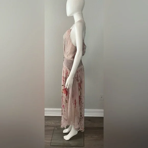 Camilla “Istenanya” pink floral silk strap flowy dress w shirred waistband L/XL?